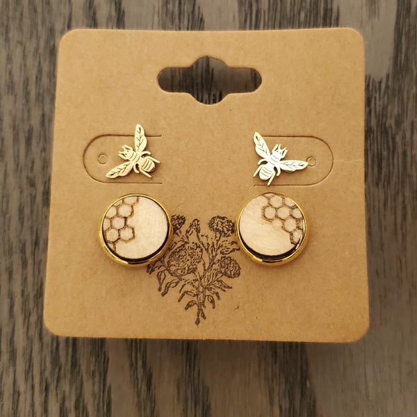 Honey Comb & Bee Stud Earrings