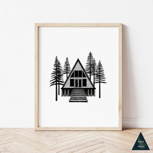 Woodland A-Frame Cabin Art Print