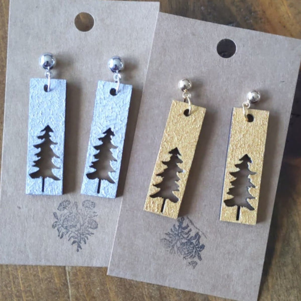 Textured Wood Pine Tree Earrings